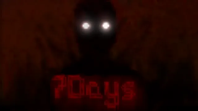 7Days title art: a dark figure with two glowing white eyes above the red pixel 7Days logo