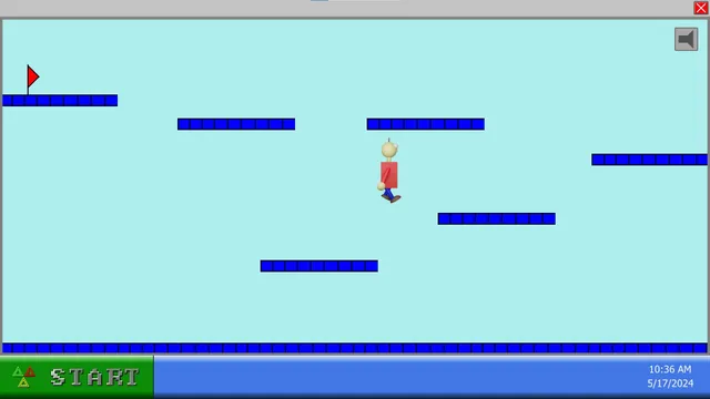 Jumping Julian, a simple 2D platformer with blue platforms and a red flag