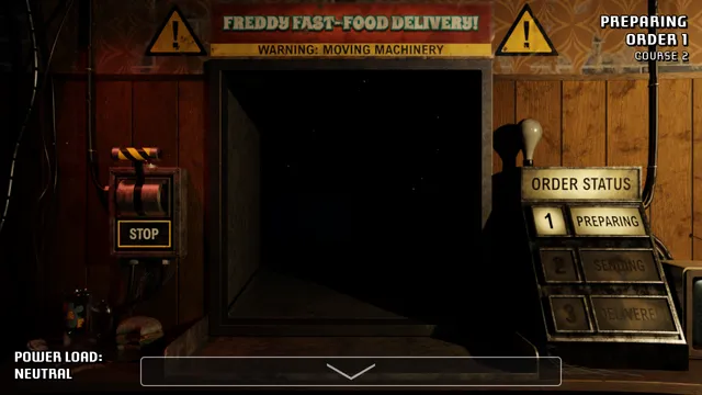 A Bite at Freddy's screenshot: the Freddy Fast-Food Delivery machine with a stop lever and an order status board