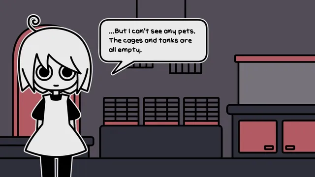 a pet shop after dark screenshot: a to-do list reading water the plants, feed the pets and do not turn off the lights, over the shop's sofa and shelves