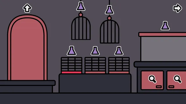 a pet shop after dark screenshot: the girl in an apron stands by empty bird cages and tanks and says she cannot see any pets