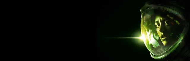 Alien: Isolation key art: Amanda Ripley's face inside a space helmet lit green against black
