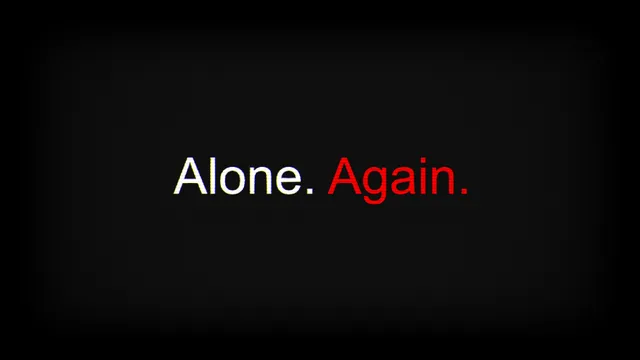 Alone. Again. title: the words Alone in white and Again in red on black