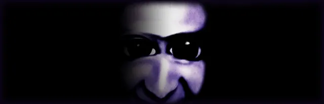 Aooni key art: the Ao Oni's huge grinning purple face emerging from darkness