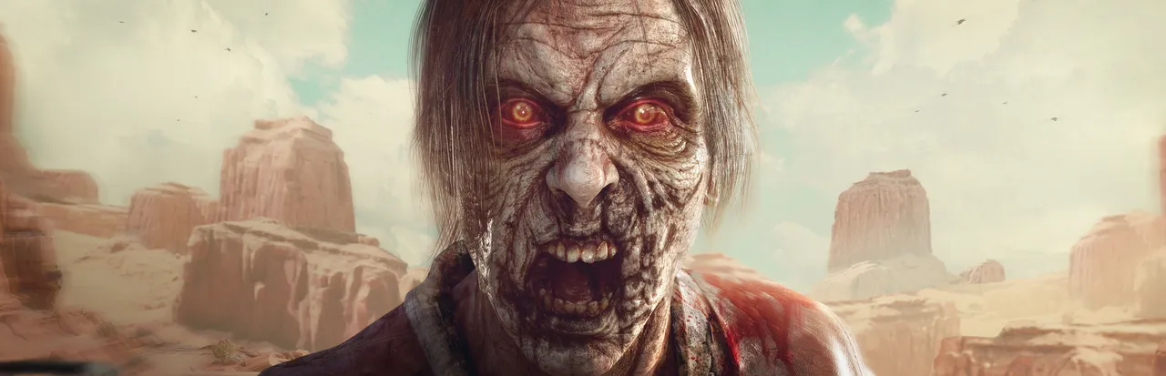 Arizona Sunshine Remake key art: a snarling zombie with red eyes in front of desert rock formations