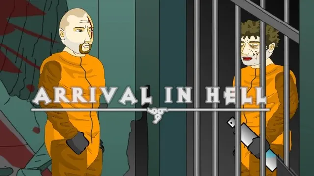 Arrival In Hell title art from the 2010 revamp: the bloodied prisoner faces a bleeding inmate behind cell bars