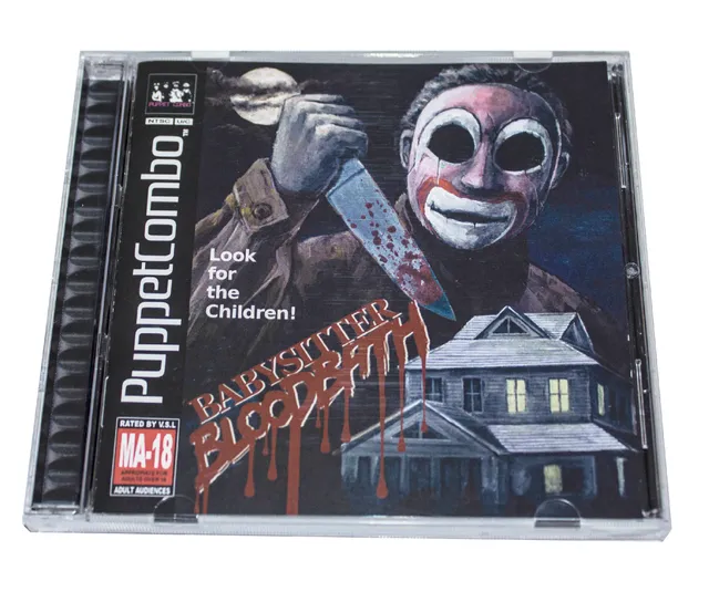 Babysitter Bloodbath limited CD-ROM edition: a masked killer with a bloody knife over a house on the jewel-case cover