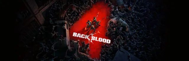 Back 4 Blood key art: four Cleaners stand in a red number 4 surrounded by a dark sea of Ridden, with a huge mutated Ridden at the edge