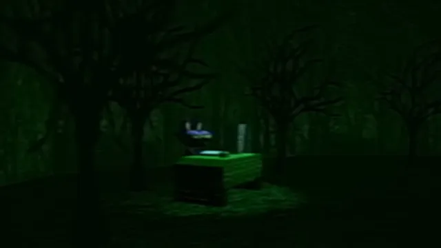 Bad Parenting 1: Mr. Red Face screenshot: a dark green forest of bare trees around a small lit table with a figure behind it