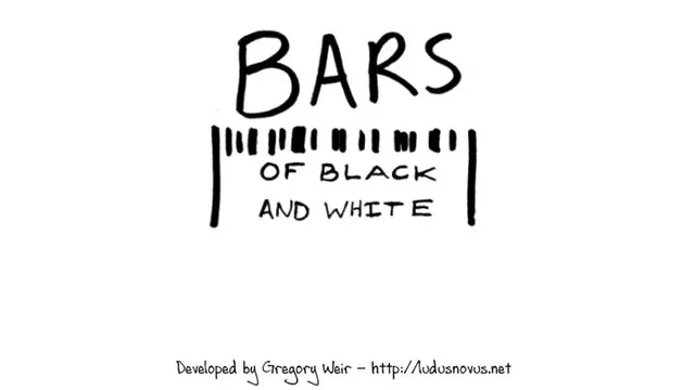 Bars of Black and White title art: the name hand-lettered in black ink over a barcode on white