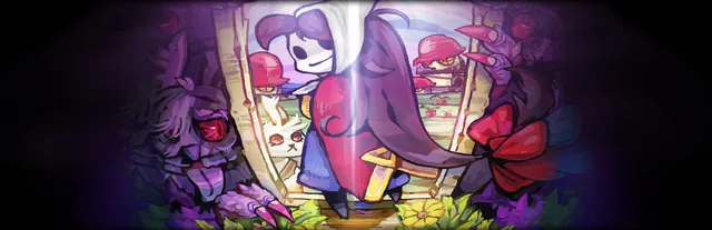 Before The Night key art: a hooded girl holding a skull-faced figure among cute animals and dark, red-eyed monsters