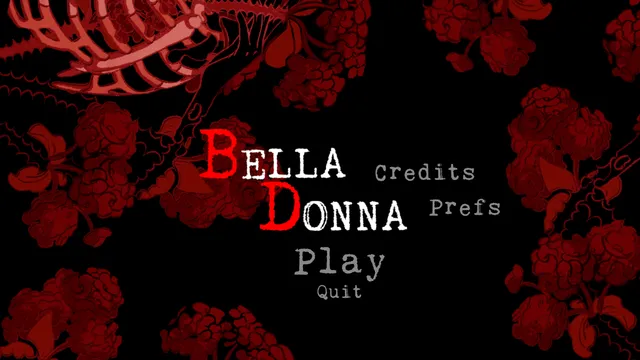 The Belladonna title menu framed by red flowers and ribs