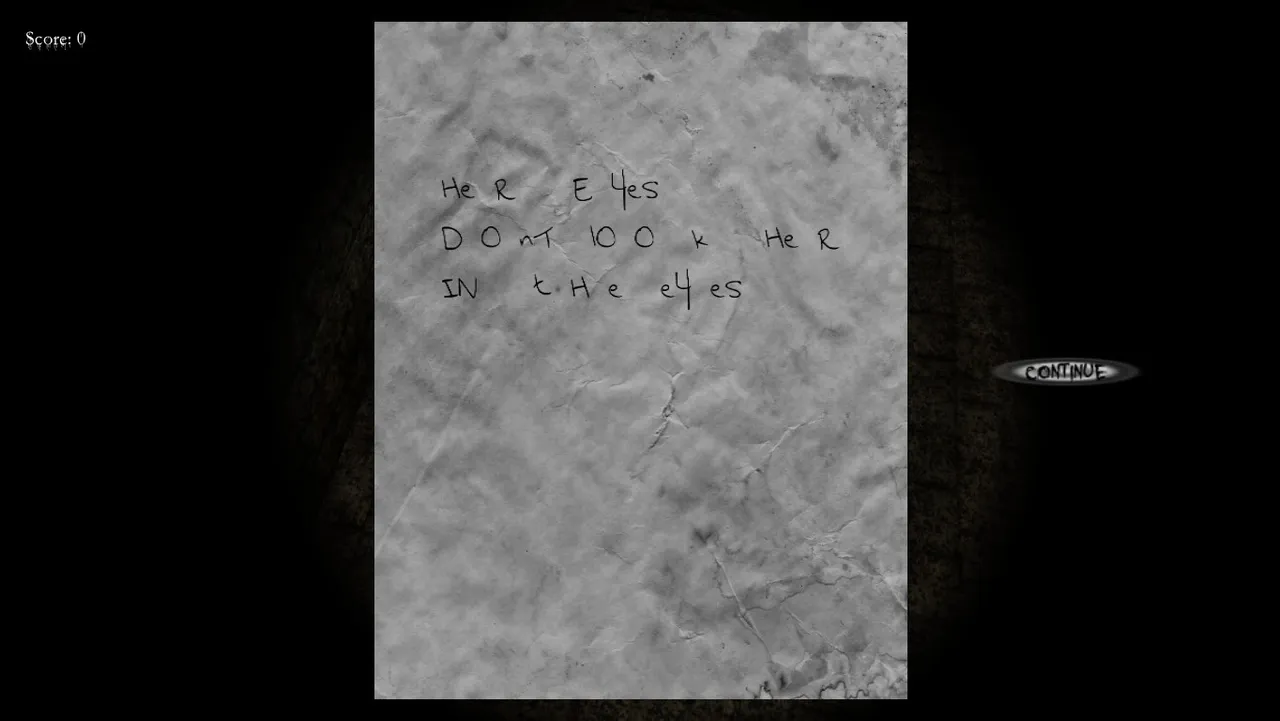 A locked wooden door beside a Visitation Room sign on patterned wallpaper, lit by a flashlight