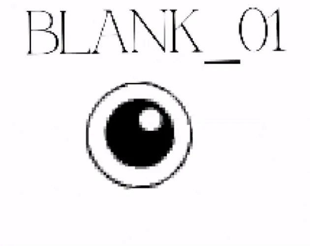blank_01 cover: the title in thin capitals above a single large cartoon eye on a white background