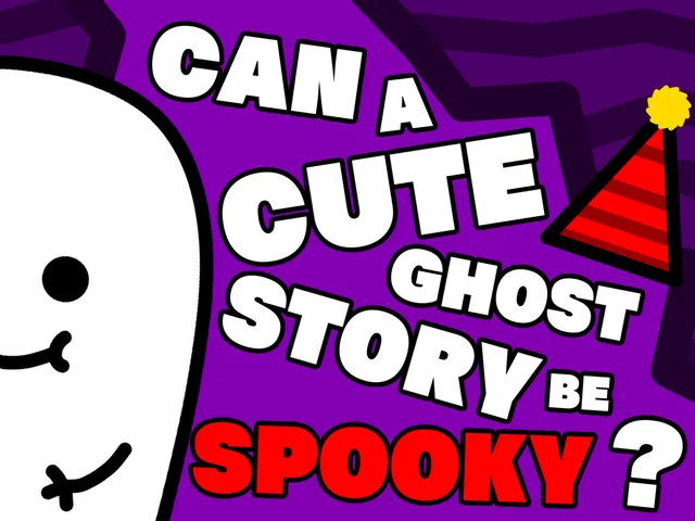 Can A Cute Ghost Story Be Spooky? cover: a smiling white cartoon ghost beside the title on purple, with a red party hat