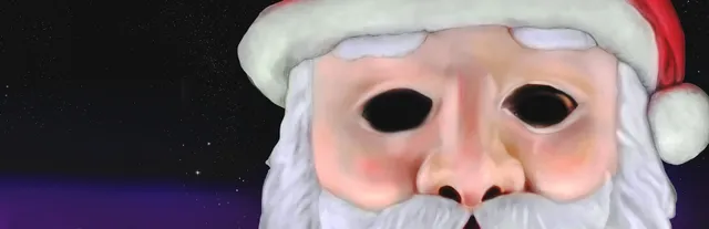 Christmas Massacre key art: a plastic Santa Claus mask with empty eye holes against a starry night sky
