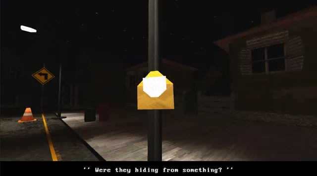 Cleaning Redville screenshot: a note pinned to a lamppost on a dark street, with the subtitle Were they hiding from something