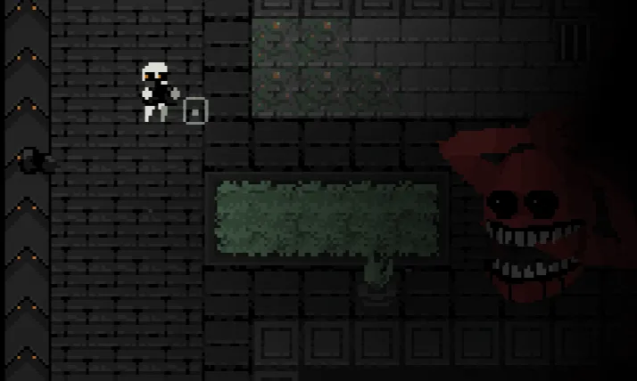 COBB CAN MOVE screenshot: the small white character in a dark stone room with hedges, and Cobb's grinning red face in the corner