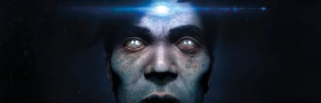 Conarium key art: a pale man's face with glowing white eyes and a light shining from his forehead