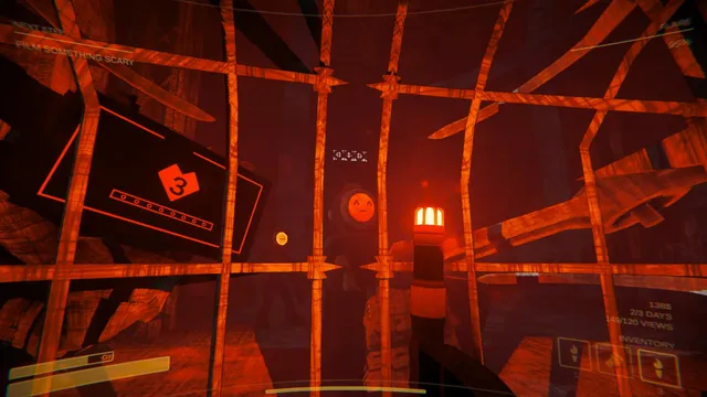 Content Warning screenshot: inside the orange-lit diving bell's cage, a countdown and a crewmate's glowing face