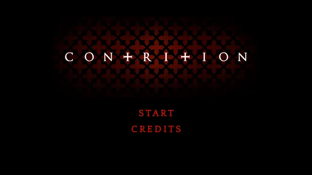 The Contrition title screen with Start and Credits in red