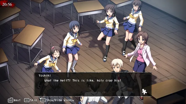 Corpse Party (2021) screenshot: students stumble as the classroom floor begins to shake