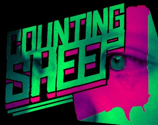 Counting Sheep cover: green and pink glitch-style title over a close-up of a woman's eye
