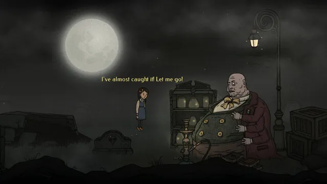Ingrid stands in a foggy graveyard under a full moon beside a fat, bald man in a robe who says he has almost caught it