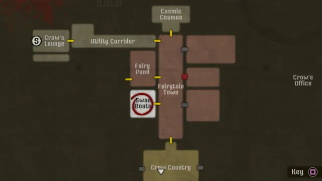 Crow Country screenshot: the park map with areas such as Fairytale Town, Fairy Pond and Crow's Office