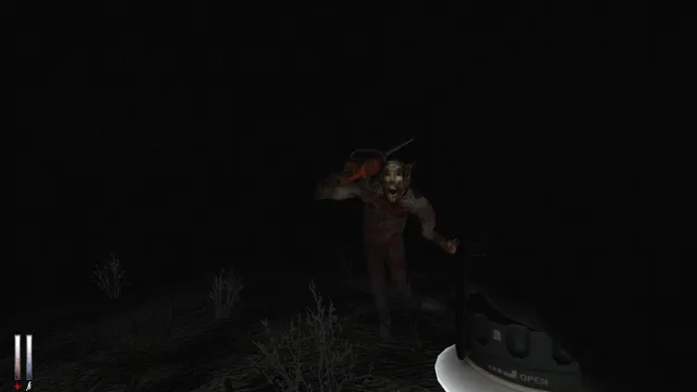 Cry of Fear screenshot: a bloodied creature lunges out of the dark across a field toward the player's lit phone