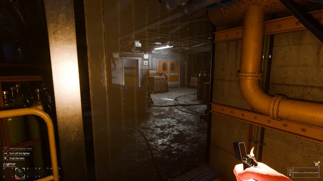 CRYO screenshot: a lighter flame showing pipes and machinery in an industrial room