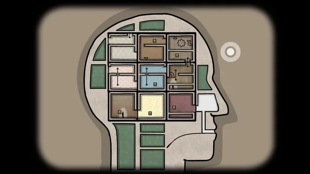 Cube Escape: Paradox screenshot: a map of rooms laid out inside the outline of a human head