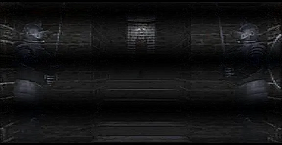 D: The Game screenshot: a dim castle hall with suits of armour on either side of a staircase