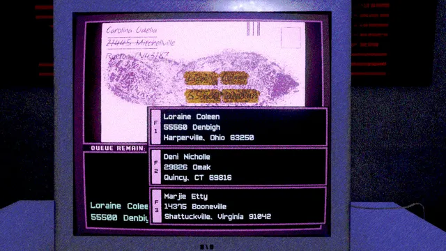 DEAD LETTER DEPT. screenshot: a scanned photo on an old monitor while the typed line reads Tonight I watched the light leave their eyes
