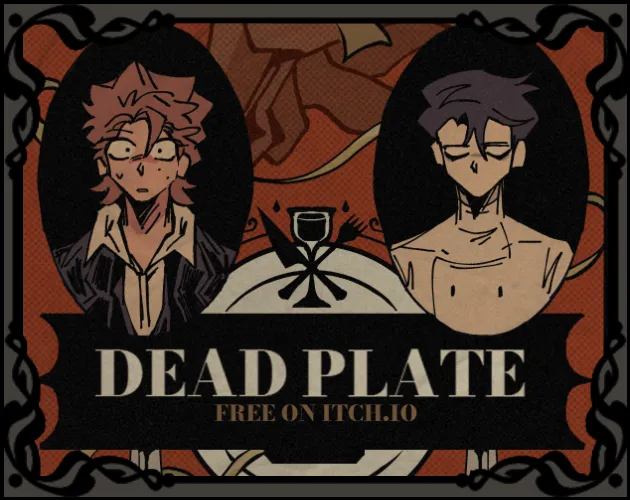 Dead Plate cover art: the waiter Rody and the chef Vince in oval frames above a plate, cutlery and the title