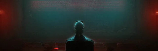 Dead Take key art: a bald man seen from behind, sitting alone in a dark cinema before a glowing screen