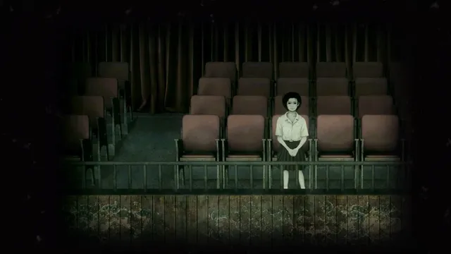 Detention screenshot: a schoolgirl sits alone in the dim seats of an empty auditorium