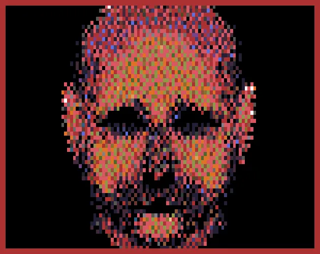 Discover My Body cover: a pixelated, bearded man's face staring out of the dark inside a red frame