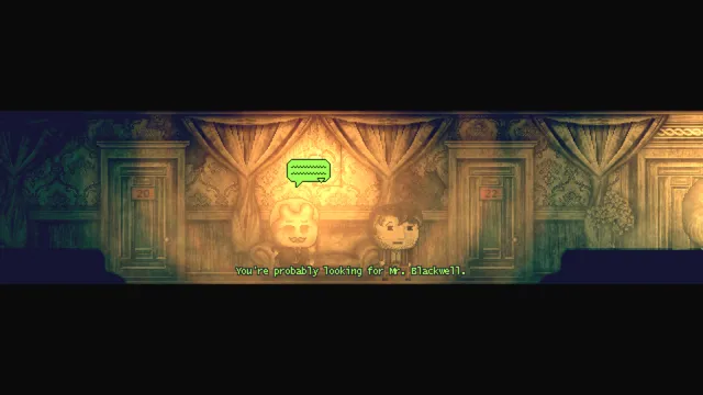 DISTRAINT 2 screenshot: Price with a pale figure in a sepia hotel corridor between numbered doors