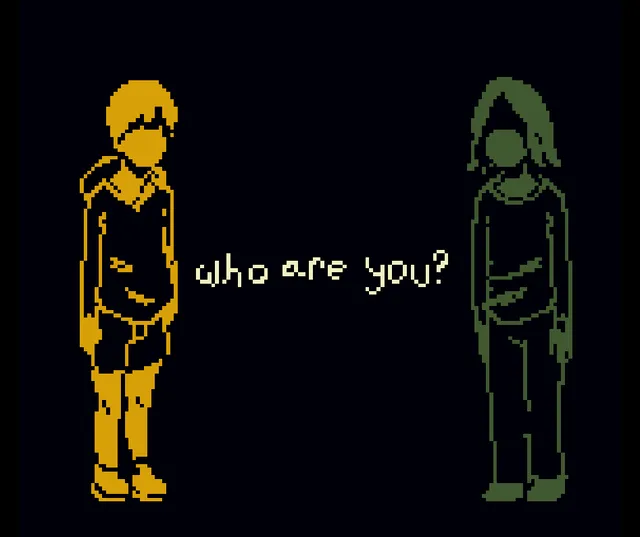 Don't Let Her In screenshot: the words you don't want to look at yourself, handwritten in pixels on black