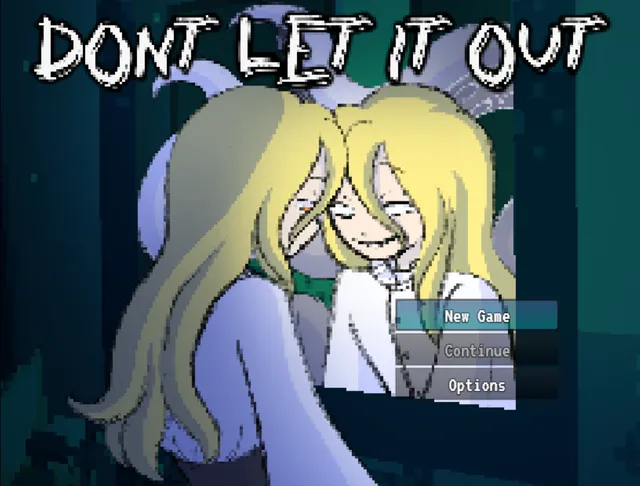 Don't Let It Out title screen: two long-haired blonde figures, one smiling, under the scratchy title