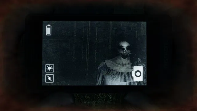 The phone camera screen framing a ghost in a white dress with flash and torch icons at the side