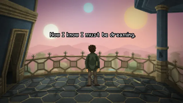 Dreams in the Witch House: Walter on a balcony under strange suns, saying now I know I must be dreaming
