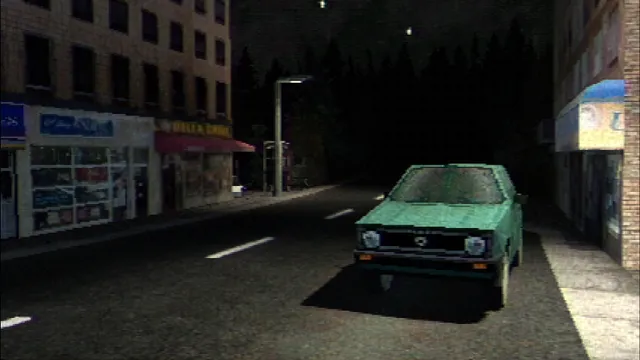 Egg Fried Rice screenshot: a green hatchback parked on an empty high street at night