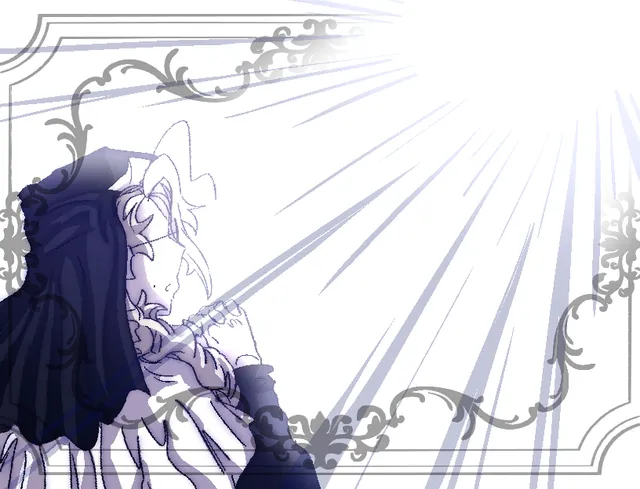 Eloquent Countenance art: the nun seen from behind in a burst of white light