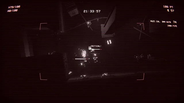 EMPTY SHELL screenshot: a red-tinted fight in the dark with a CRITICAL warning above the player