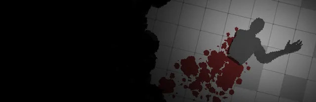 Endoparasitic key art: the grey silhouette of a man with no legs dragging himself across a tiled floor, leaving a trail of red blood