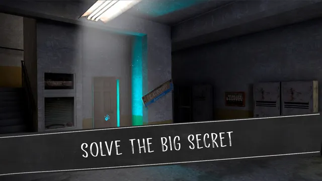 Evil Nun screenshot: a dark school hallway with a glowing blue handprint on a wall