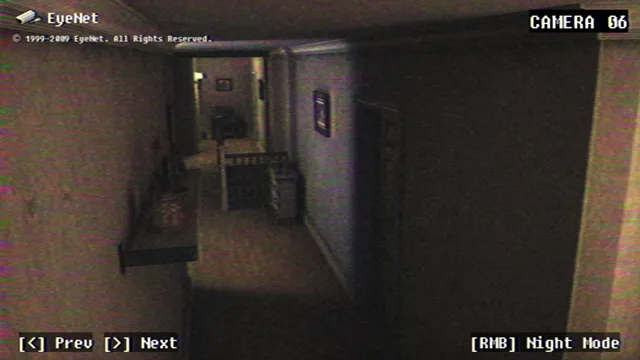 Fears to Fathom - Carson House screenshot: a grainy security camera feed of a dark hallway labelled Camera 06