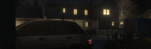 Fears to Fathom - Carson House art: a car parked outside a large house with lit windows at night
